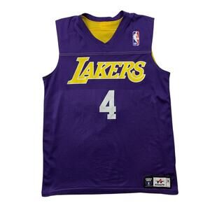 LA Lakers Jersey Boys Youth M Medium Purple Yellow Reversible Scrimmage Alleson